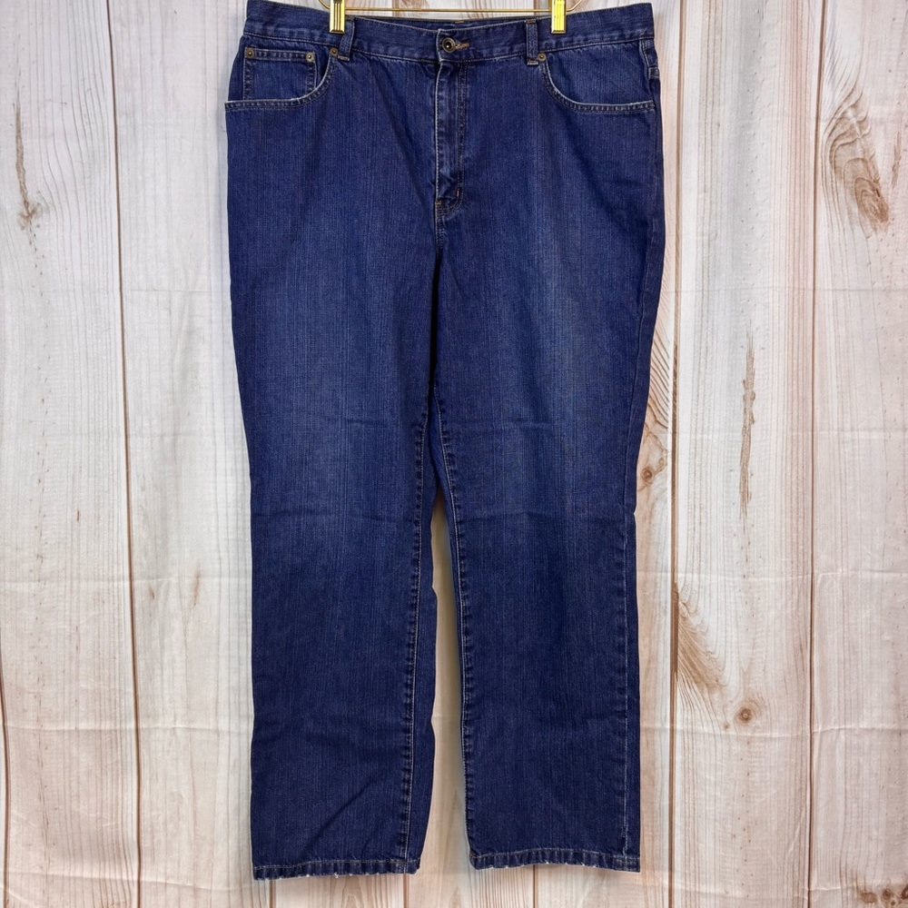 Lauren Jean Co Jeans Distressed Dark Wash Straight Leg Denim Jeans Blue Size 16
